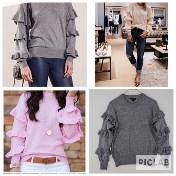 J. Crew Ruffle Sleeve Gray Oversized Wool Blend Sweater Small - Picture 1 of 6